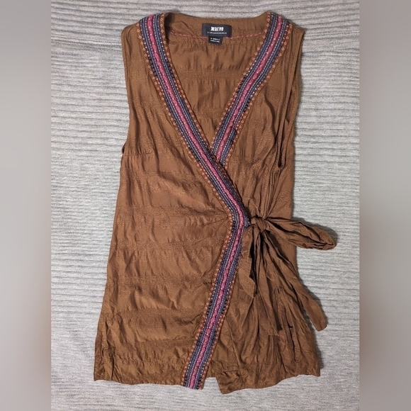 Anthropologie Maeve Brown Embroidered Liviana Wrap Top - Picture 2 of 9
